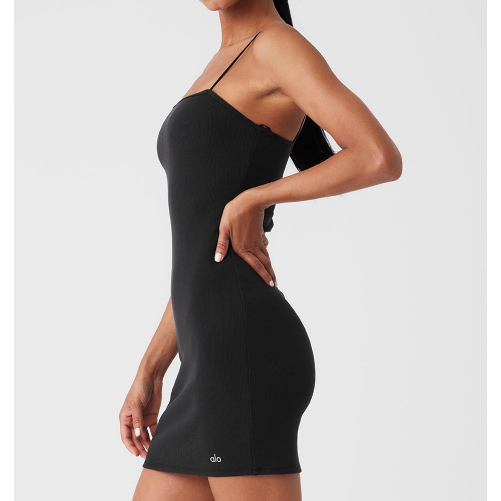 ALO Goddess Ribbed Black dress NWT